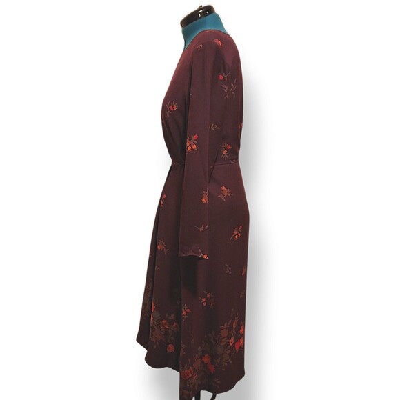 Drapers and Damons Petite XL Sheer Lined Dress Maroon Floral Prairie Lon… - Picture 2 of 5
